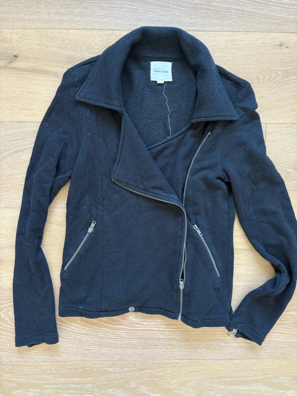silence + noise Urban Outfitters Black Asymmetrical Zip Moto Sweatshirt Medium